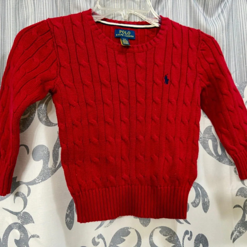 Polo Ralph Lauren Boys Cable Knit‎ Crew Neck Sweater Red Sz 3/3T EUC